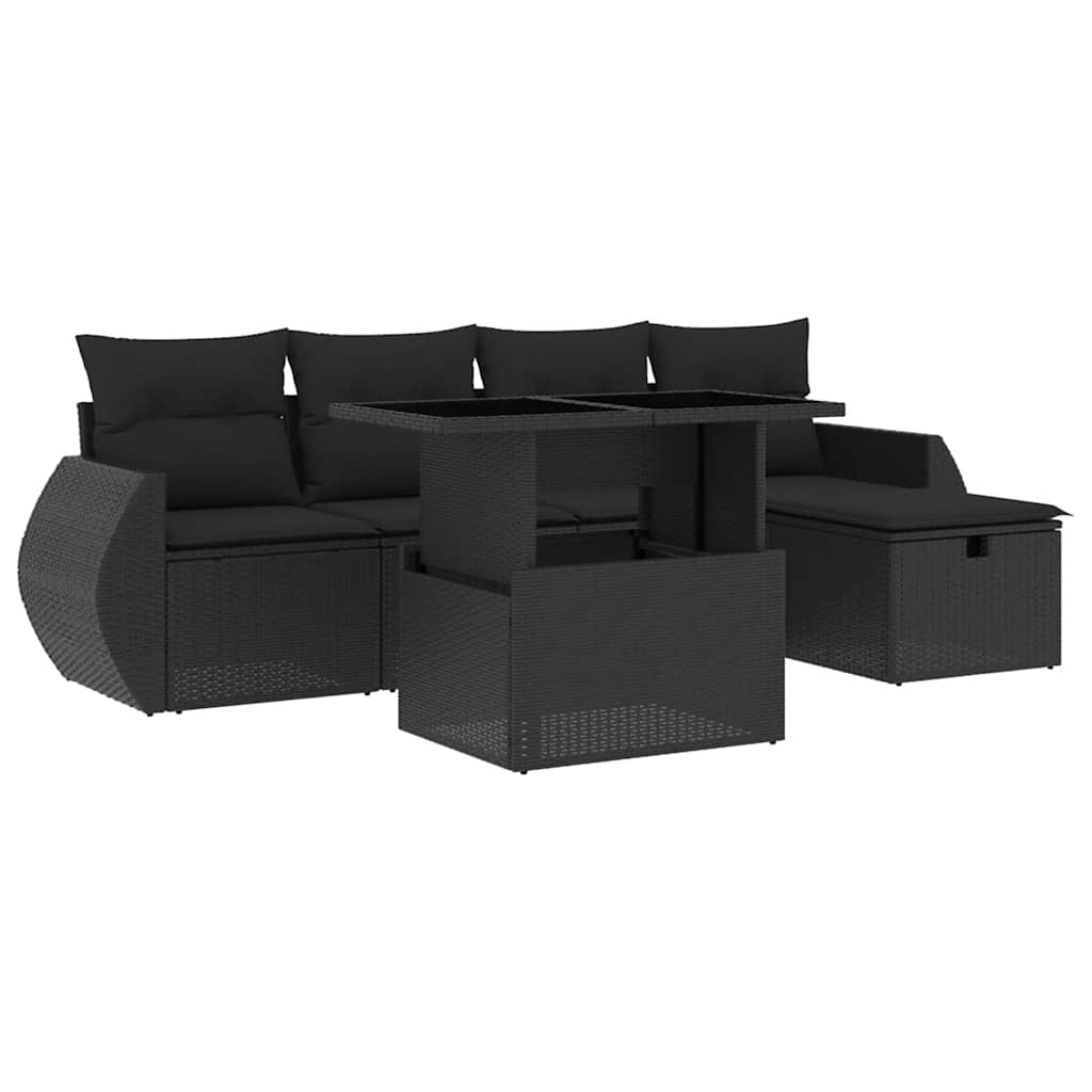 6-dijelni set vrtnih sofa s jastucima crni od poliratana