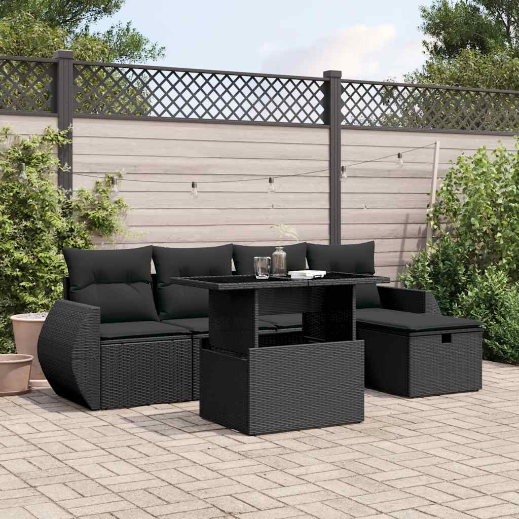 6-dijelni set vrtnih sofa s jastucima crni od poliratana