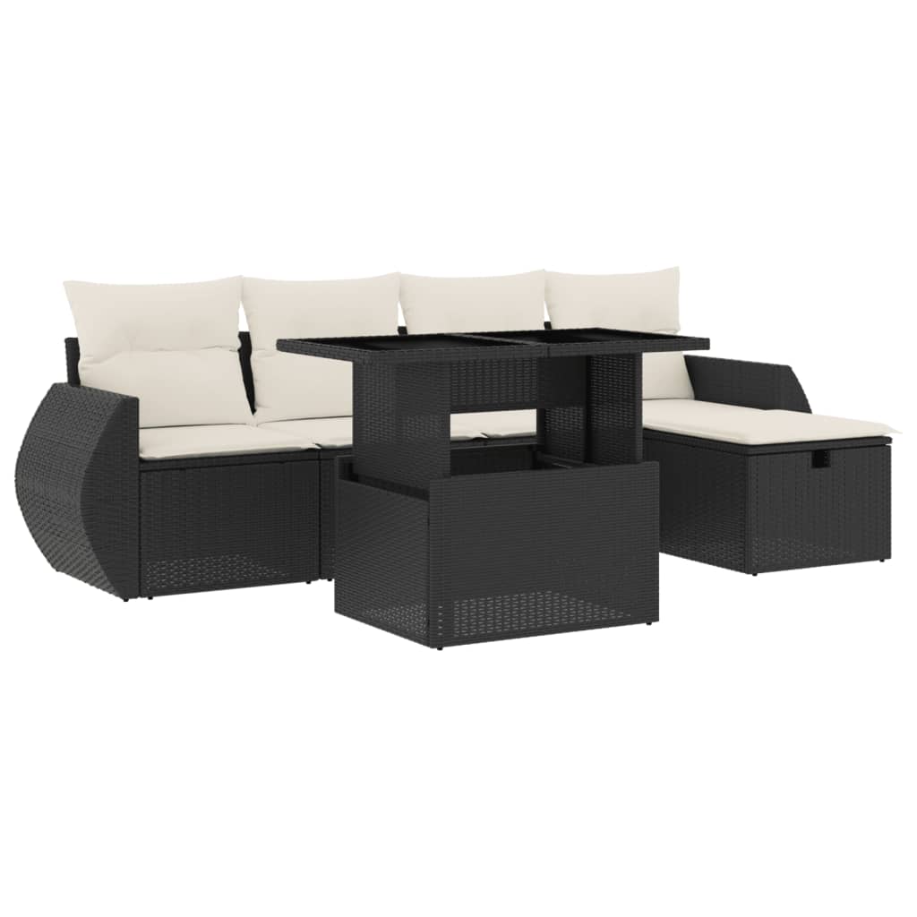 6-dijelni set vrtnih sofa s jastucima crni od poliratana