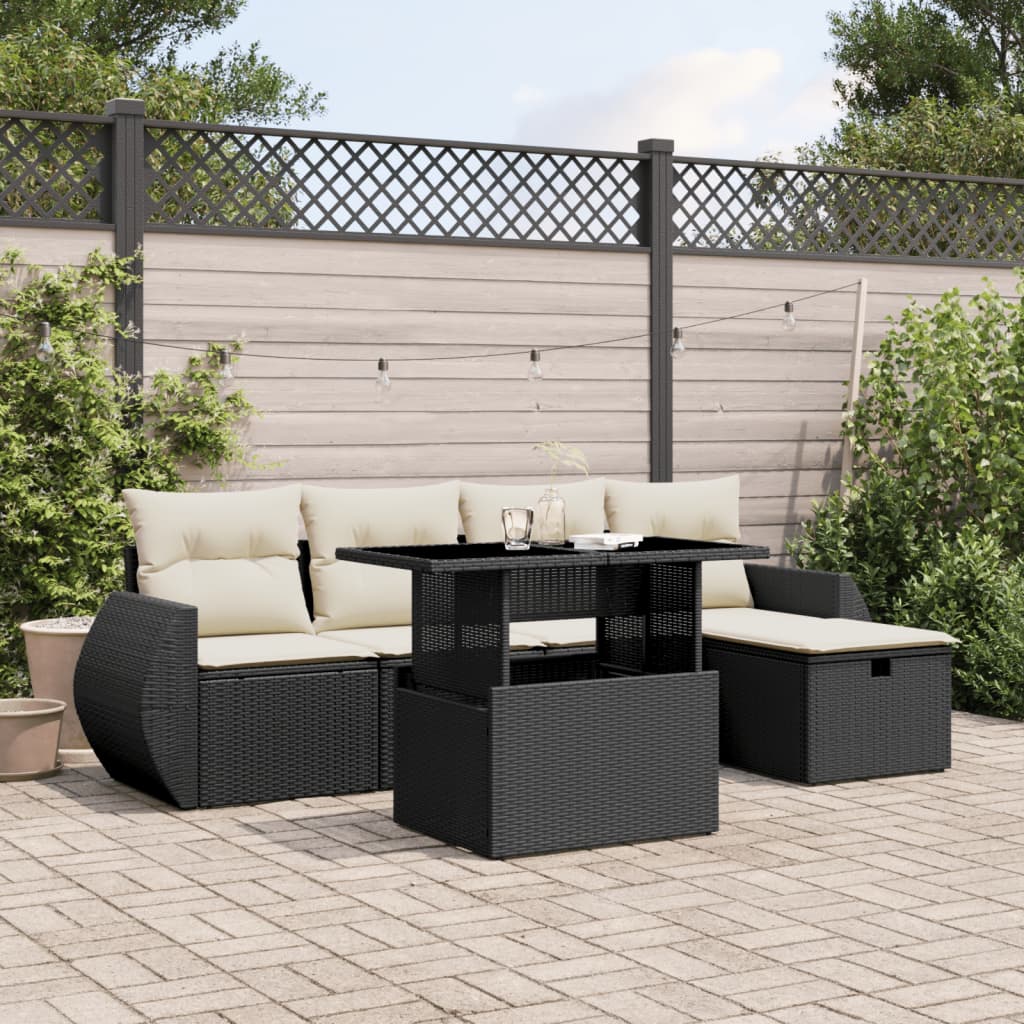 6-dijelni set vrtnih sofa s jastucima crni od poliratana