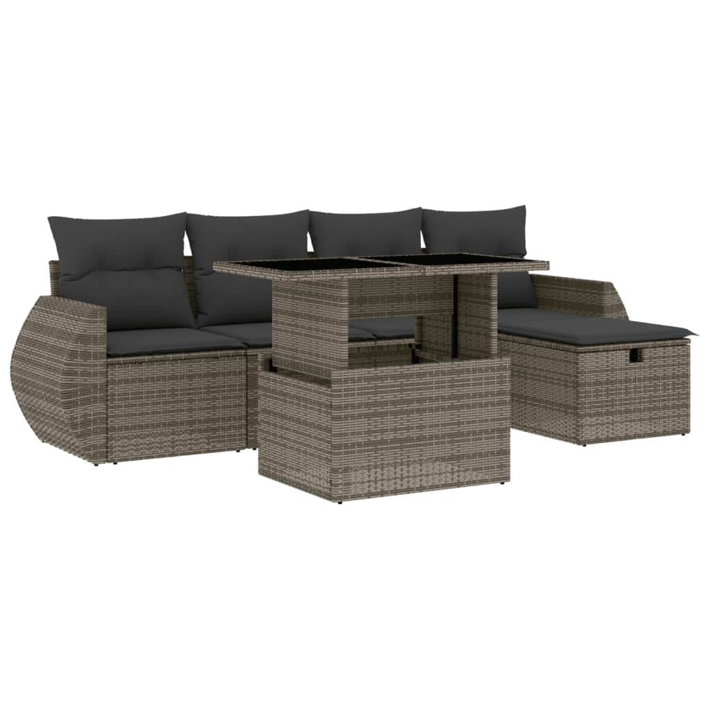6-dijelni set vrtnih sofa od poliratana s jastucima sivi
