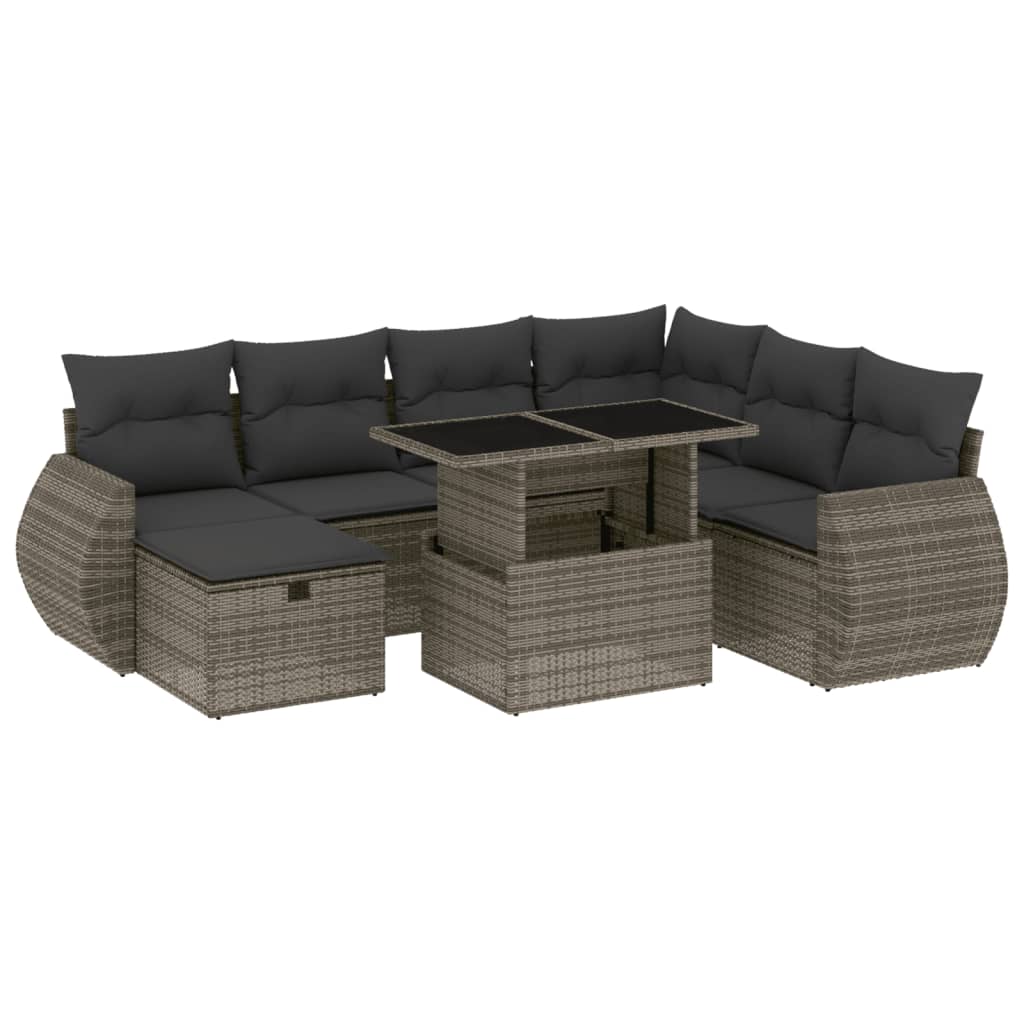 8-dijelni set vrtnih sofa od poliratana s jastucima sivi