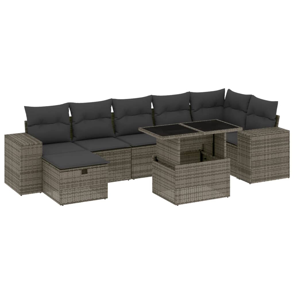 8-dijelni set vrtnih sofa od poliratana s jastucima sivi