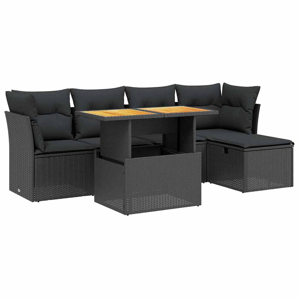 6-dijelni set vrtnih sofa s jastucima crni od poliratana