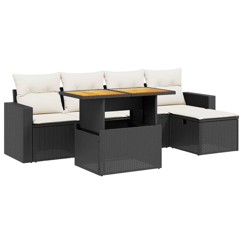 6-dijelni set vrtnih sofa s jastucima crni od poliratana