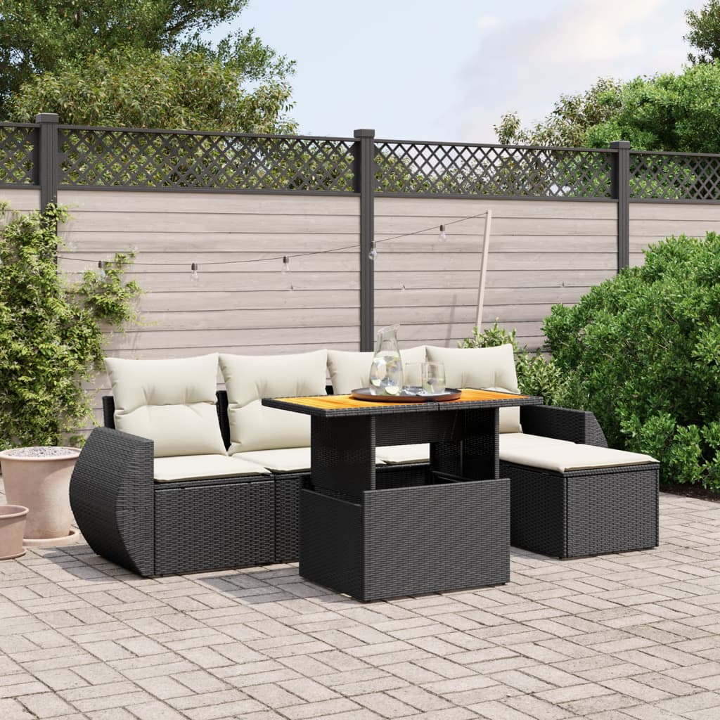 6-dijelni set vrtnih sofa s jastucima crni od poliratana