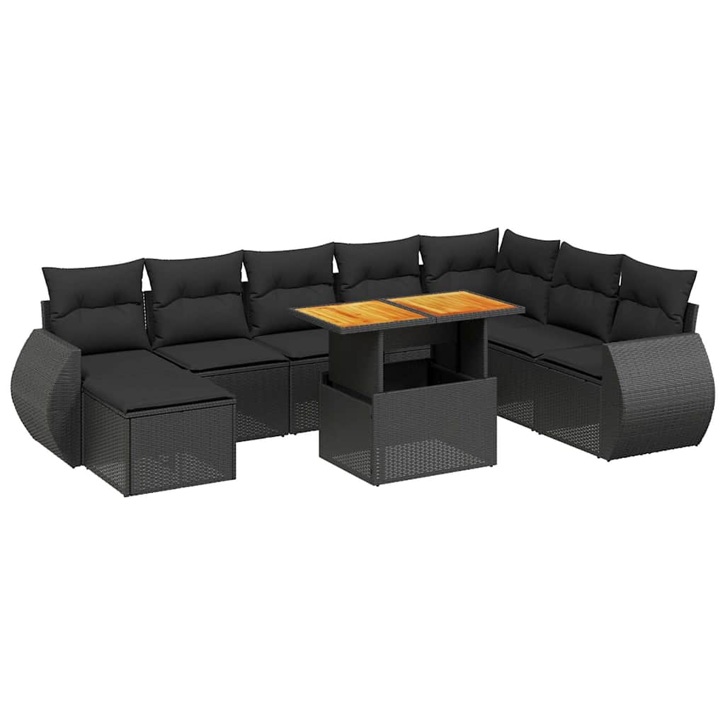 9-dijelni set vrtnih sofa s jastucima crni od poliratana