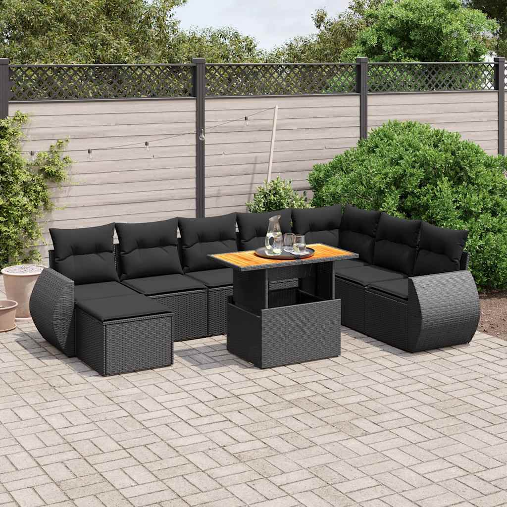 9-dijelni set vrtnih sofa s jastucima crni od poliratana