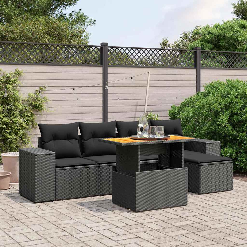 6-dijelni set vrtnih sofa s jastucima crni od poliratana