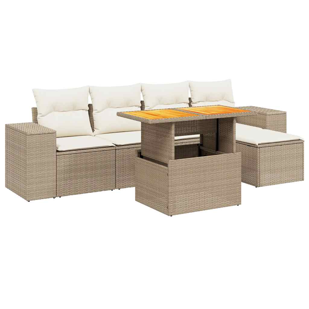 6-dijelni set vrtnih sofa s jastucima bež od poliratana