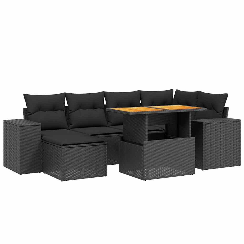 7-dijelni set vrtnih sofa od poliratana s jastucima crni