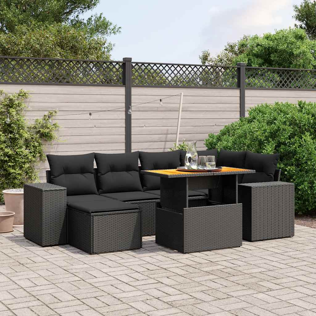 7-dijelni set vrtnih sofa od poliratana s jastucima crni