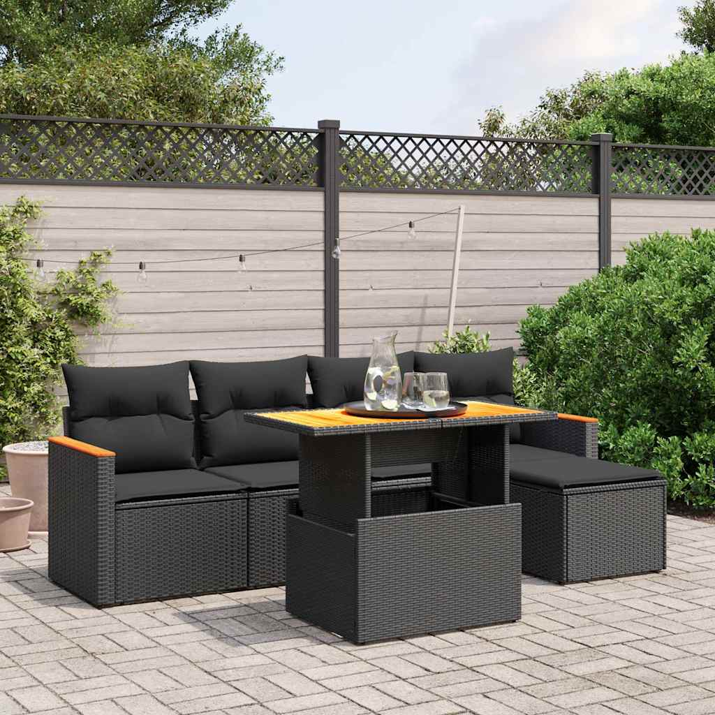 6-dijelni set vrtnih sofa s jastucima crni od poliratana
