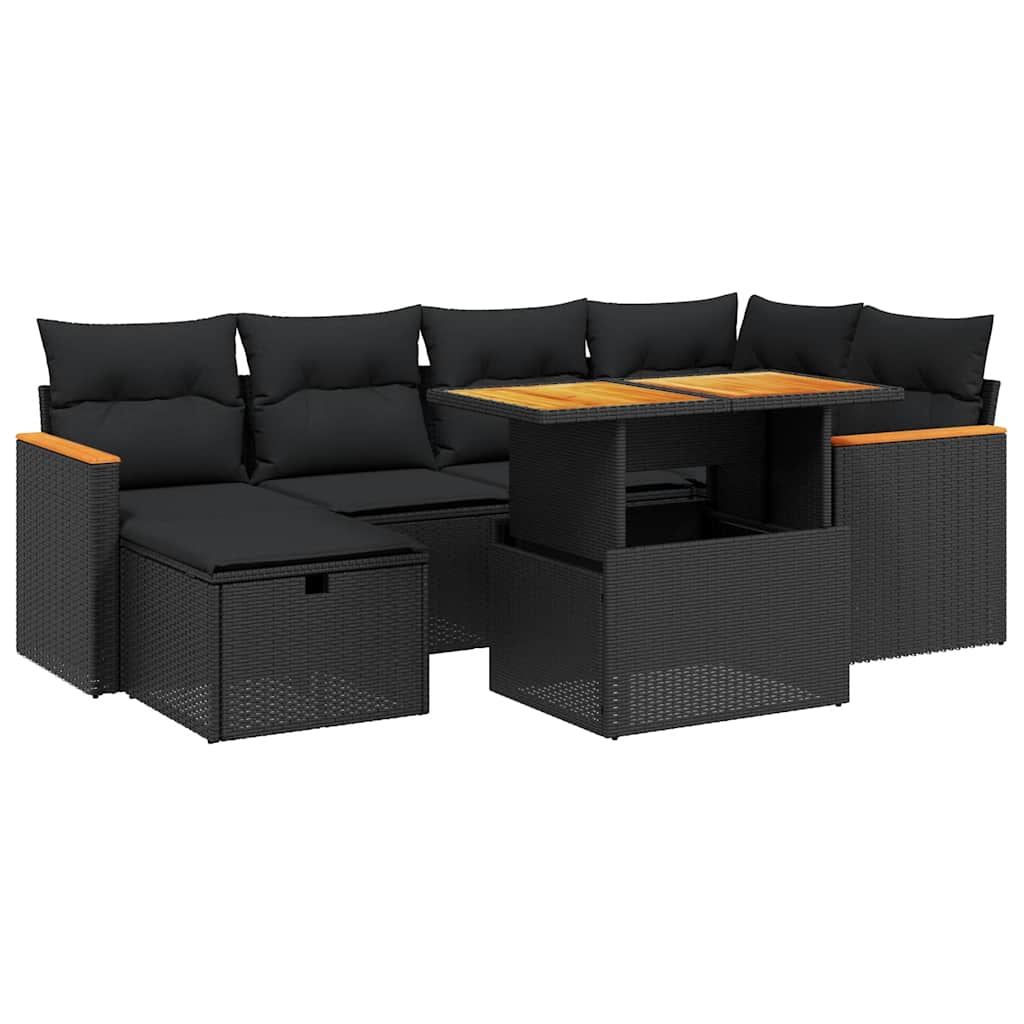 7-dijelni set vrtnih sofa od poliratana s jastucima crni