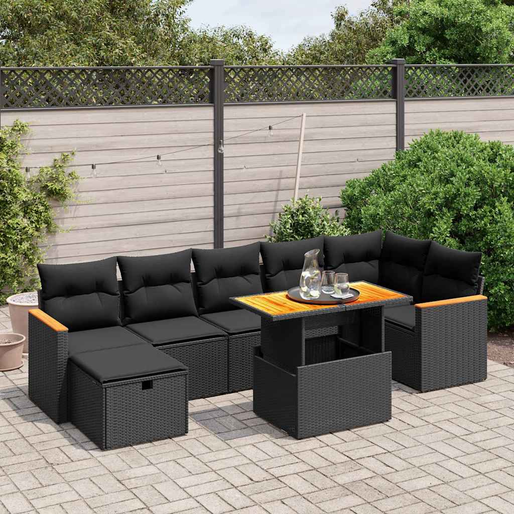 8-dijelni set vrtnih sofa od poliratana s jastucima crni