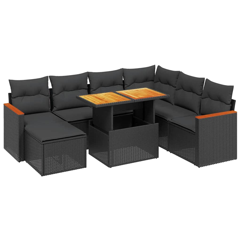 8-dijelni set vrtnih sofa od poliratana s jastucima crni