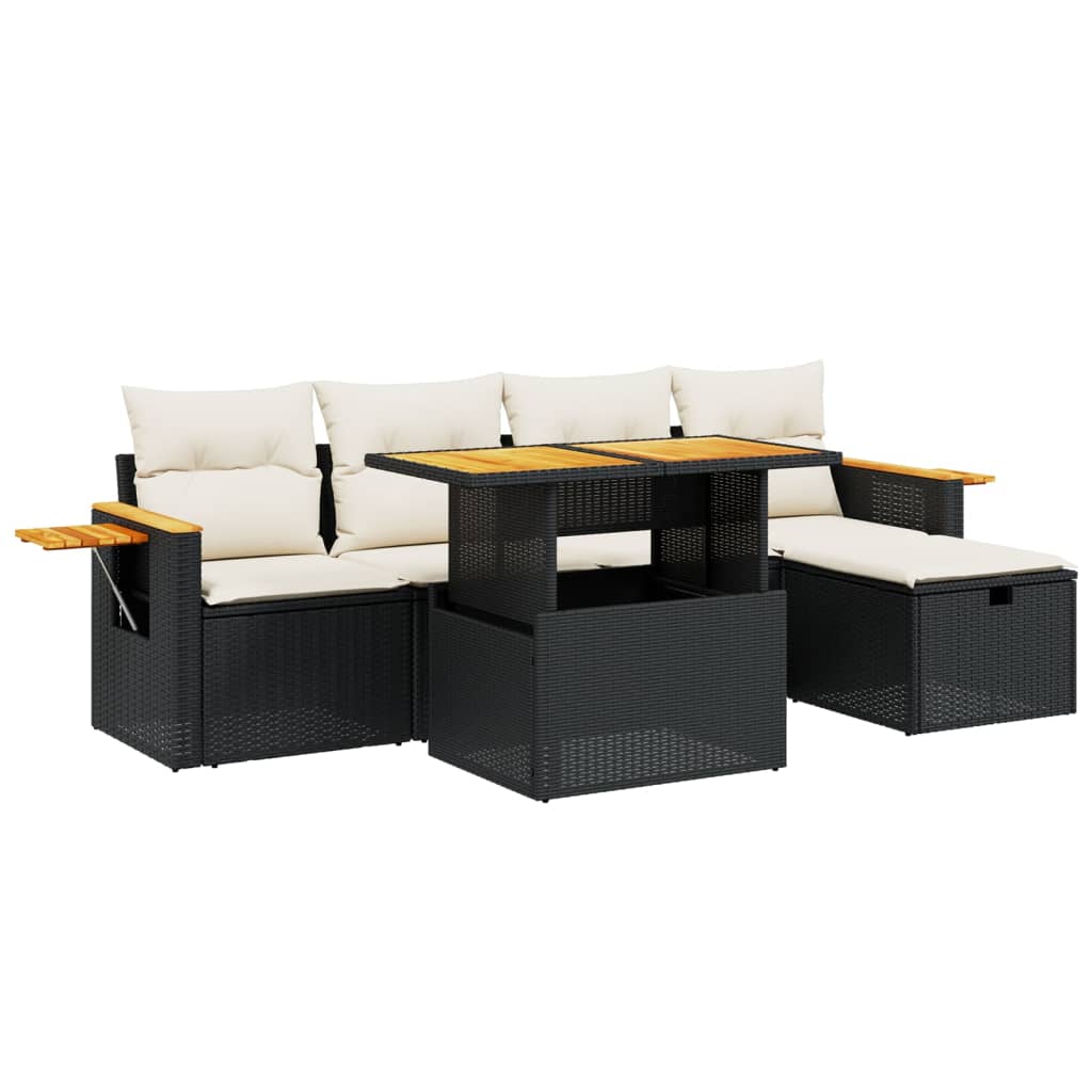 6-dijelni set vrtnih sofa s jastucima crni od poliratana