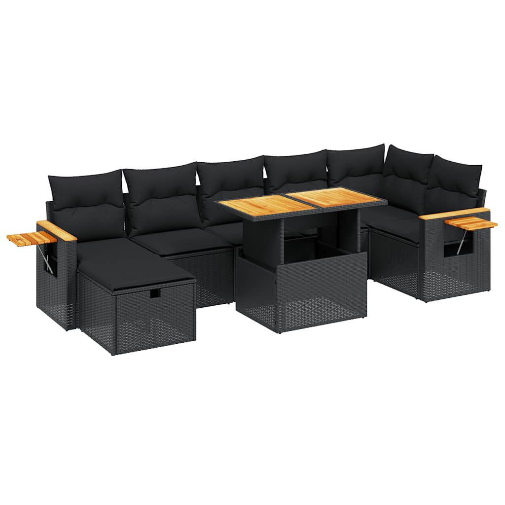 8-dijelni set vrtnih sofa od poliratana s jastucima crni