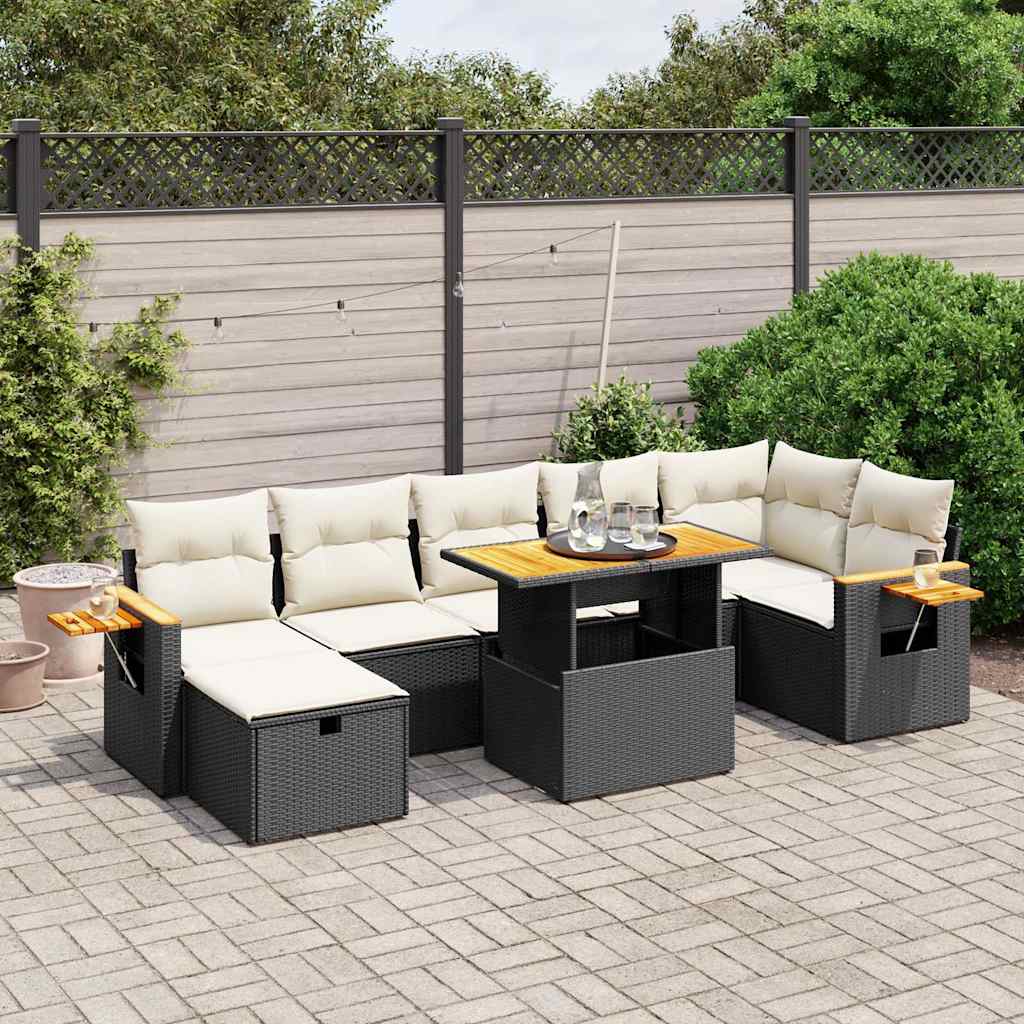 8-dijelni set vrtnih sofa od poliratana s jastucima crni