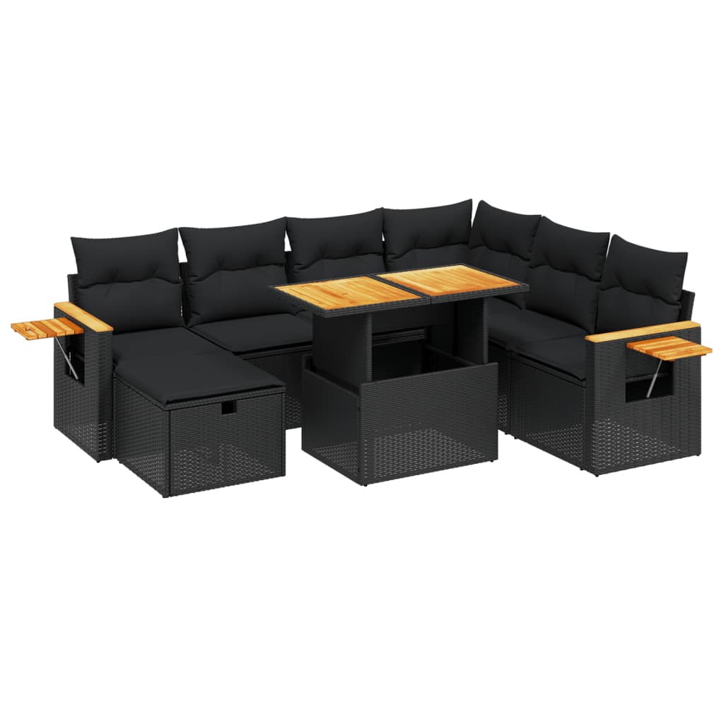 8-dijelni set vrtnih sofa od poliratana s jastucima crni