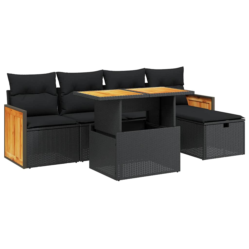 6-dijelni set vrtnih sofa s jastucima crni od poliratana
