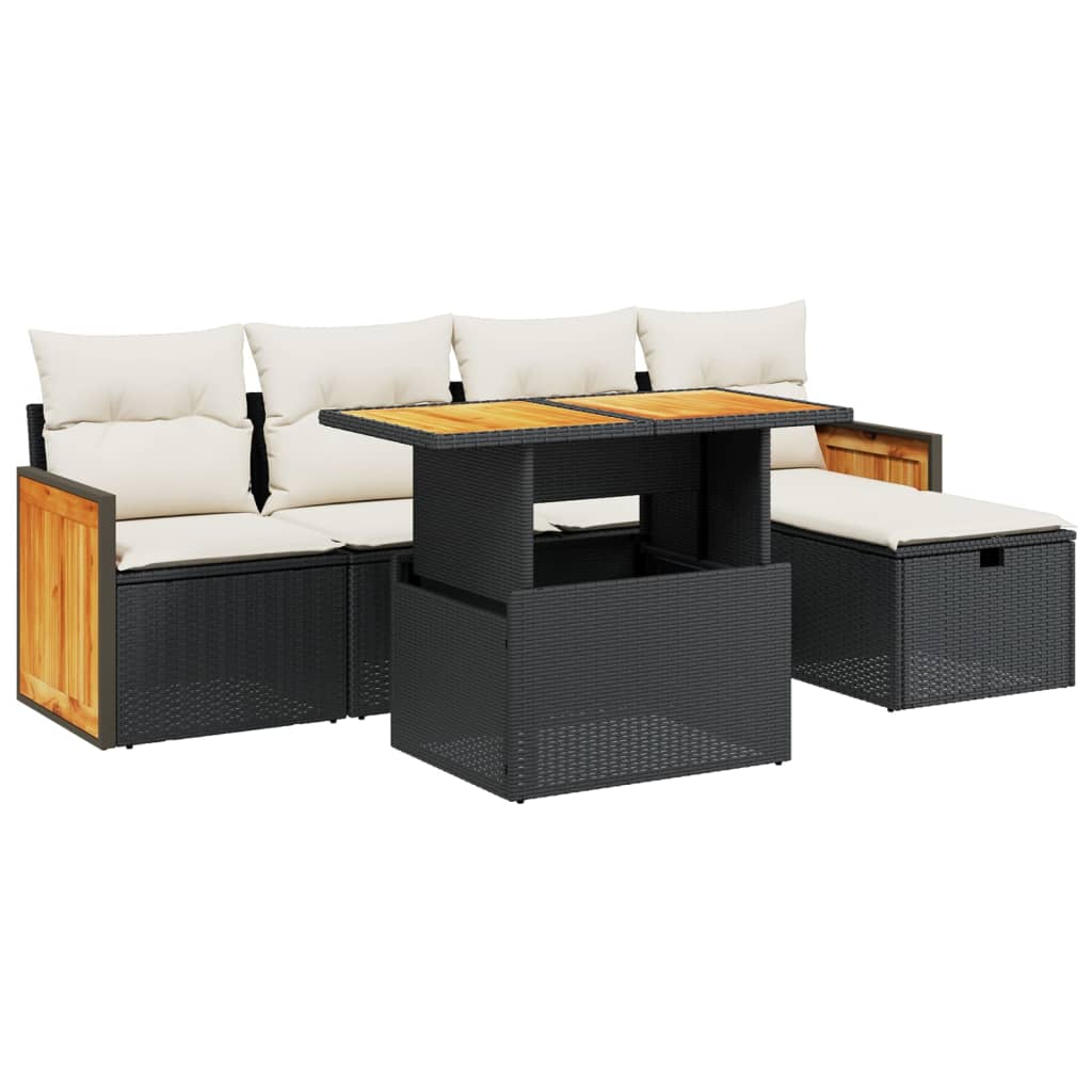 6-dijelni set vrtnih sofa s jastucima crni od poliratana