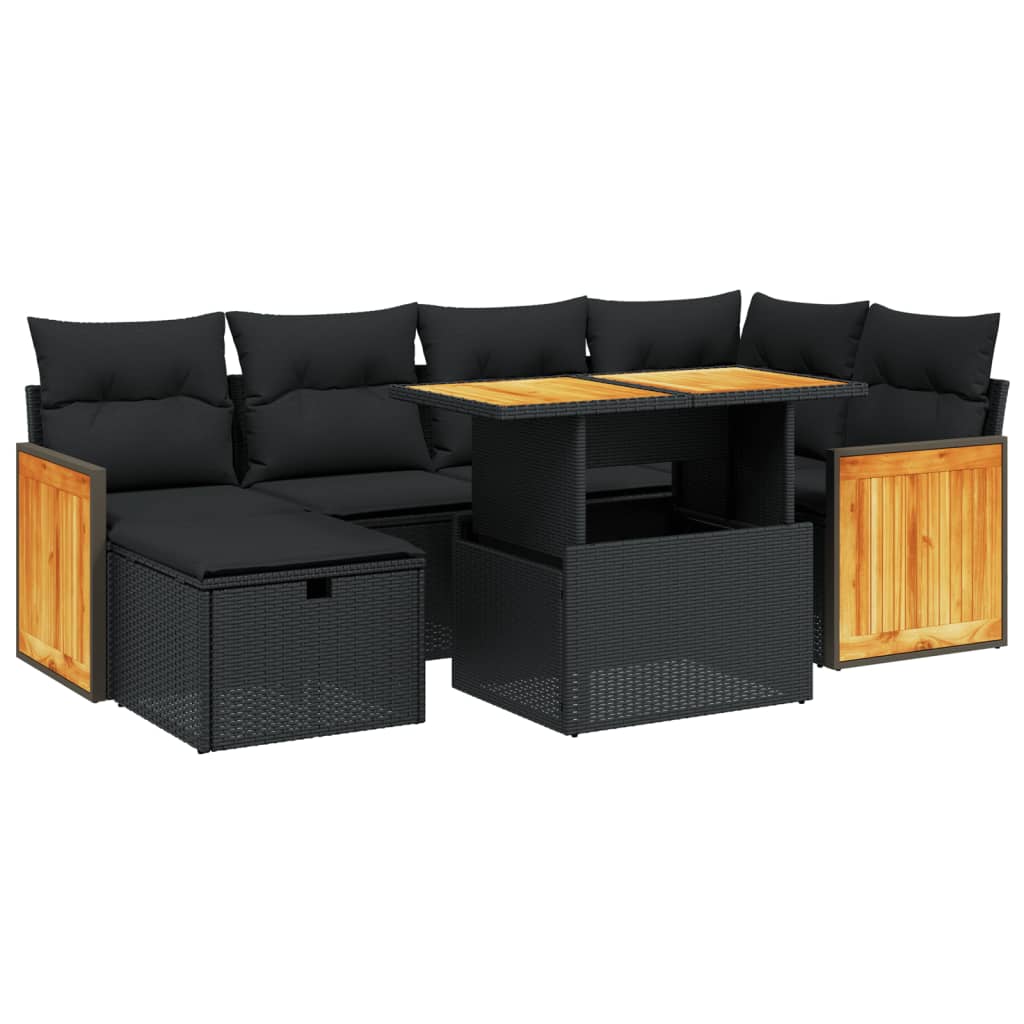 7-dijelni set vrtnih sofa od poliratana s jastucima crni