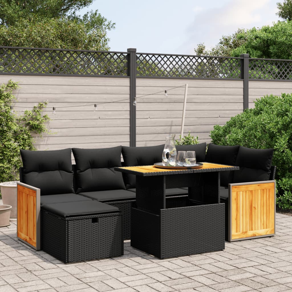 7-dijelni set vrtnih sofa od poliratana s jastucima crni