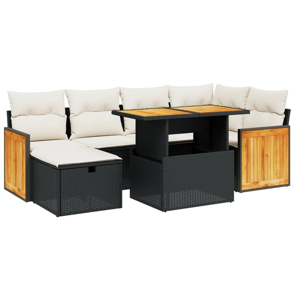 7-dijelni set vrtnih sofa od poliratana s jastucima crni
