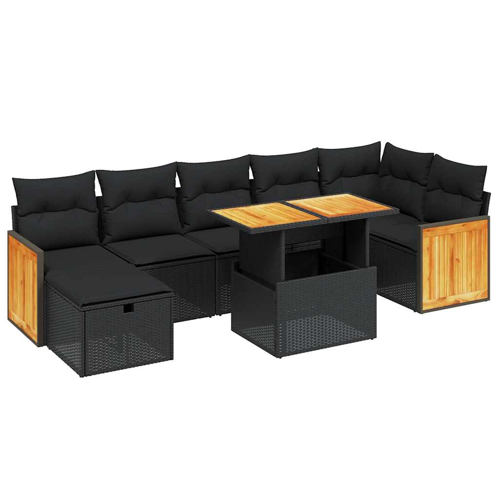 8-dijelni set vrtnih sofa od poliratana s jastucima crni