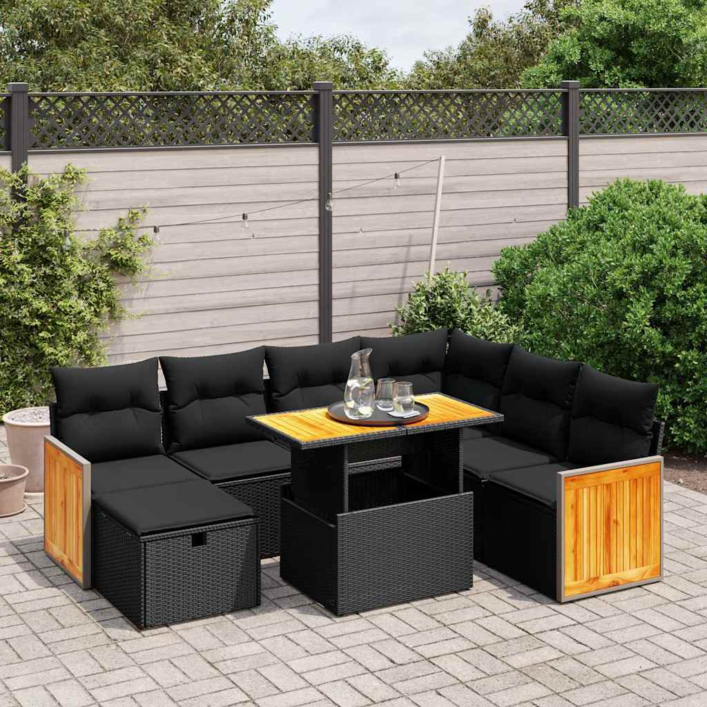 8-dijelni set vrtnih sofa od poliratana s jastucima crni