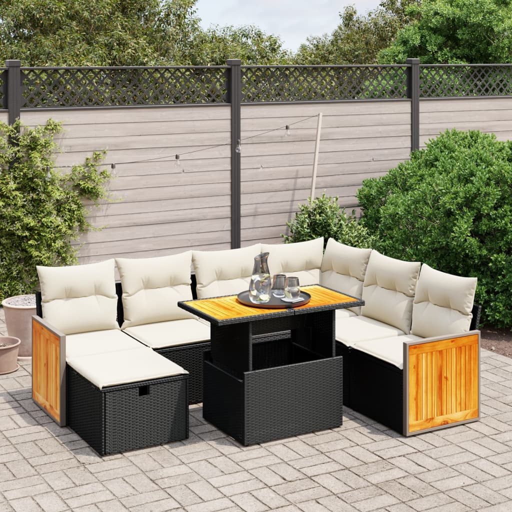 8-dijelni set vrtnih sofa od poliratana s jastucima crni