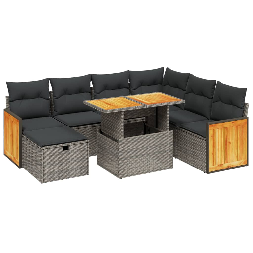 8-dijelni set vrtnih sofa od poliratana s jastucima sivi