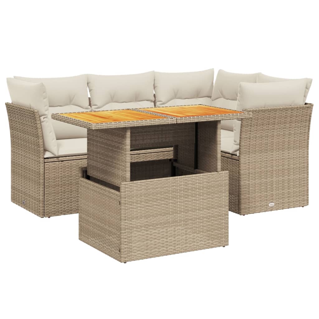 5-dijelni vrtni set sofa s jastucima bež od poliratana
