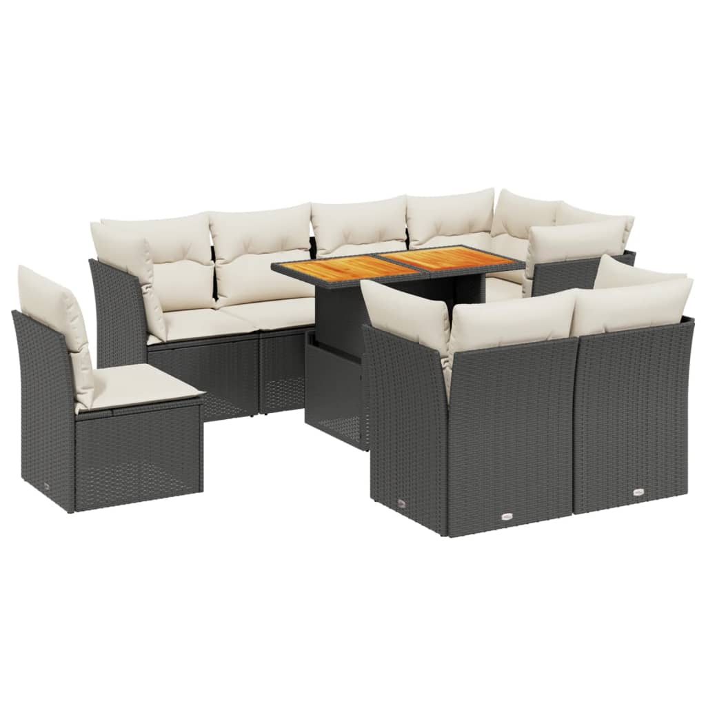 9-dijelni set vrtnih sofa s jastucima crni od poliratana