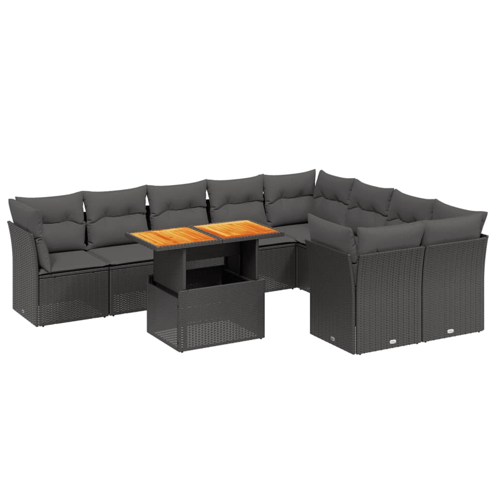 10-dijelni set vrtnih sofa s jastucima crni od poliratana