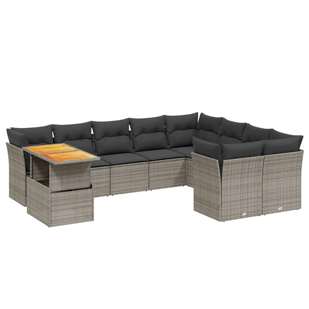 10-dijelni set vrtnih sofa od poliratana s jastucima sivi