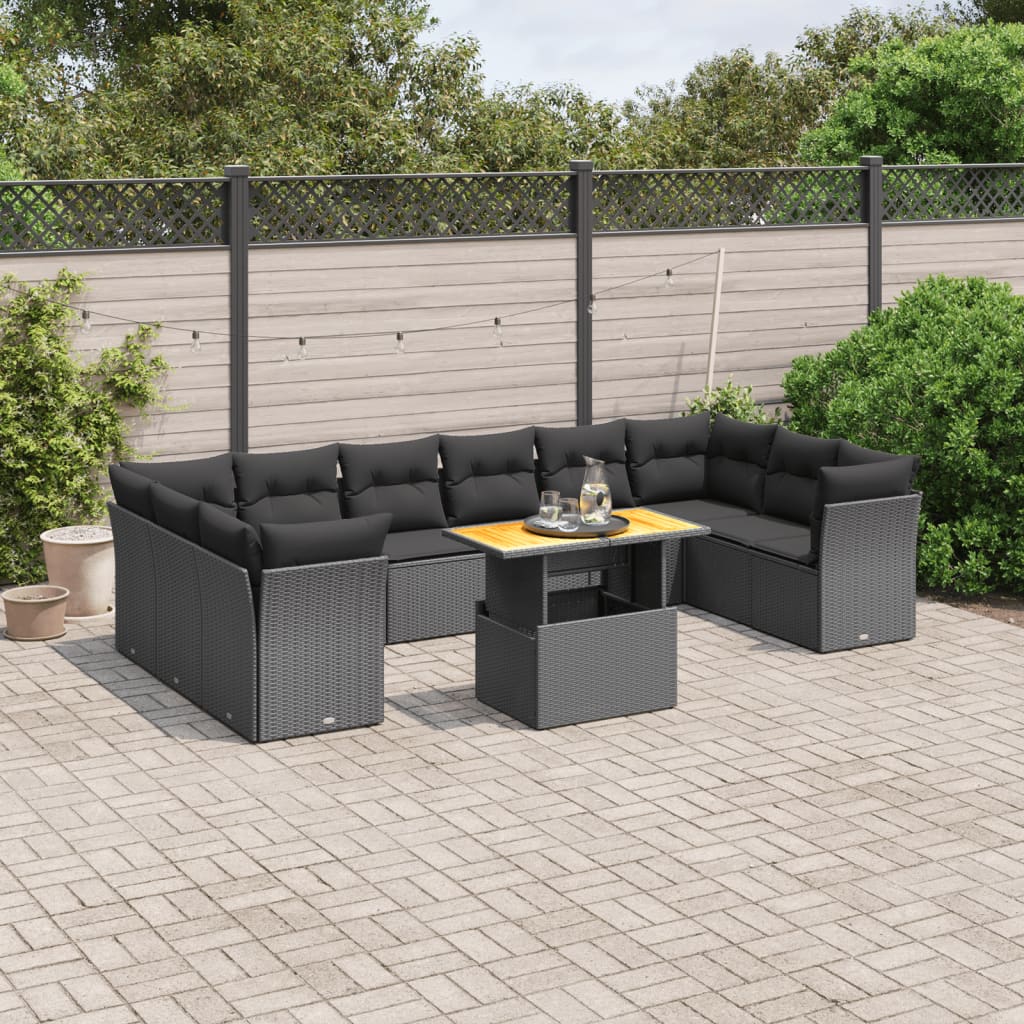 11-dijelni set vrtnih sofa od poliratana s jastucima crni Crna 100 x 55 x 73 cm