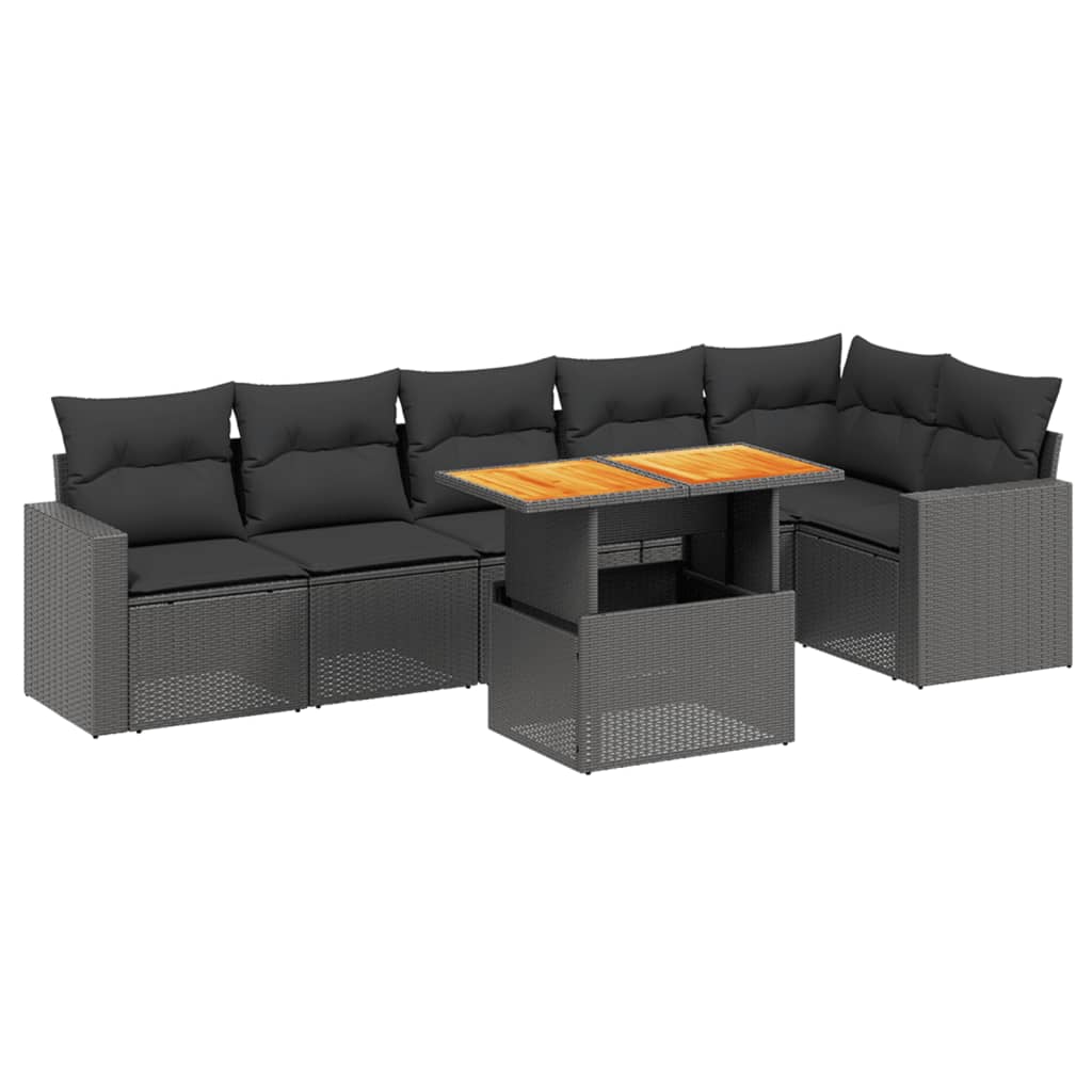 7-dijelni set vrtnih sofa od poliratana s jastucima crni