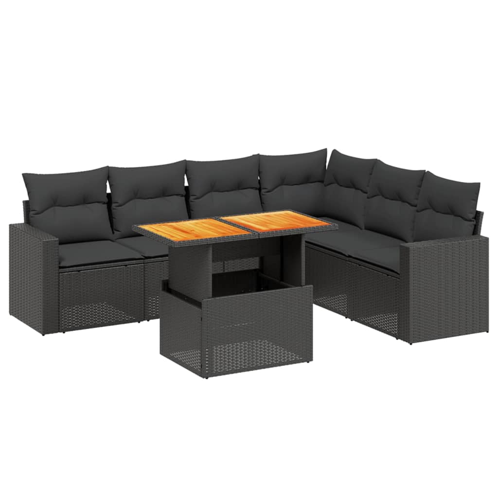 7-dijelni set vrtnih sofa od poliratana s jastucima crni