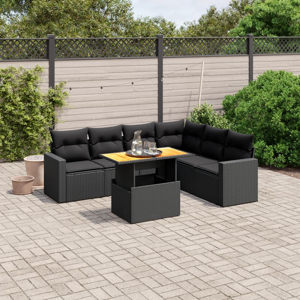 7-dijelni set vrtnih sofa od poliratana s jastucima crni