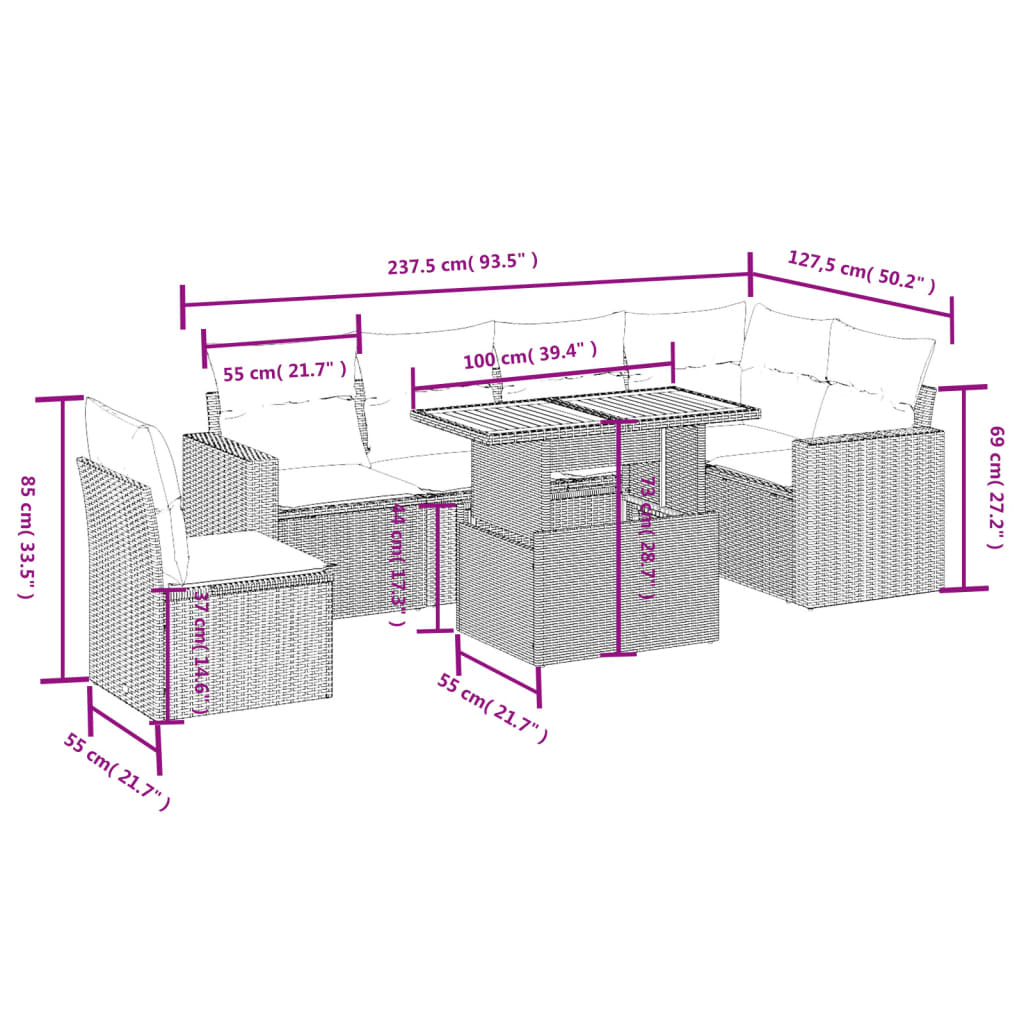 7-dijelni set vrtnih sofa sivi od poliratana