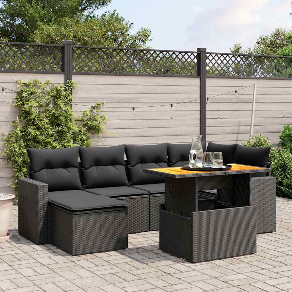 7-dijelni set vrtnih sofa od poliratana s jastucima crni