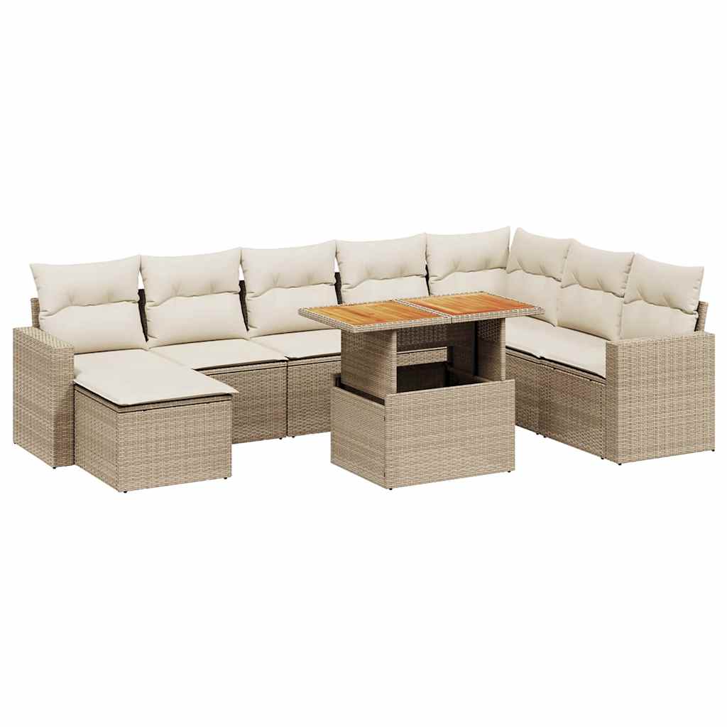 9-dijelni set vrtnih sofa s jastucima bež od poliratana