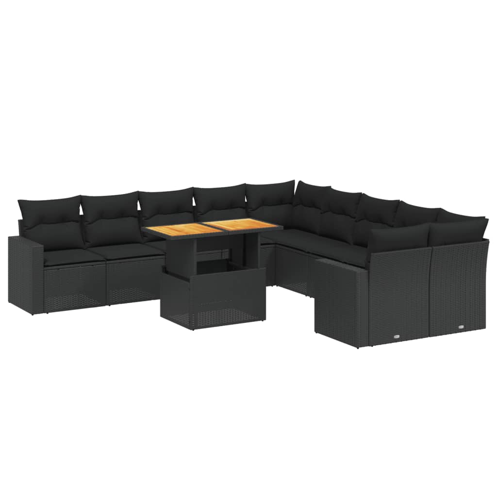 11-dijelni set vrtnih sofa od poliratana s jastucima crni
