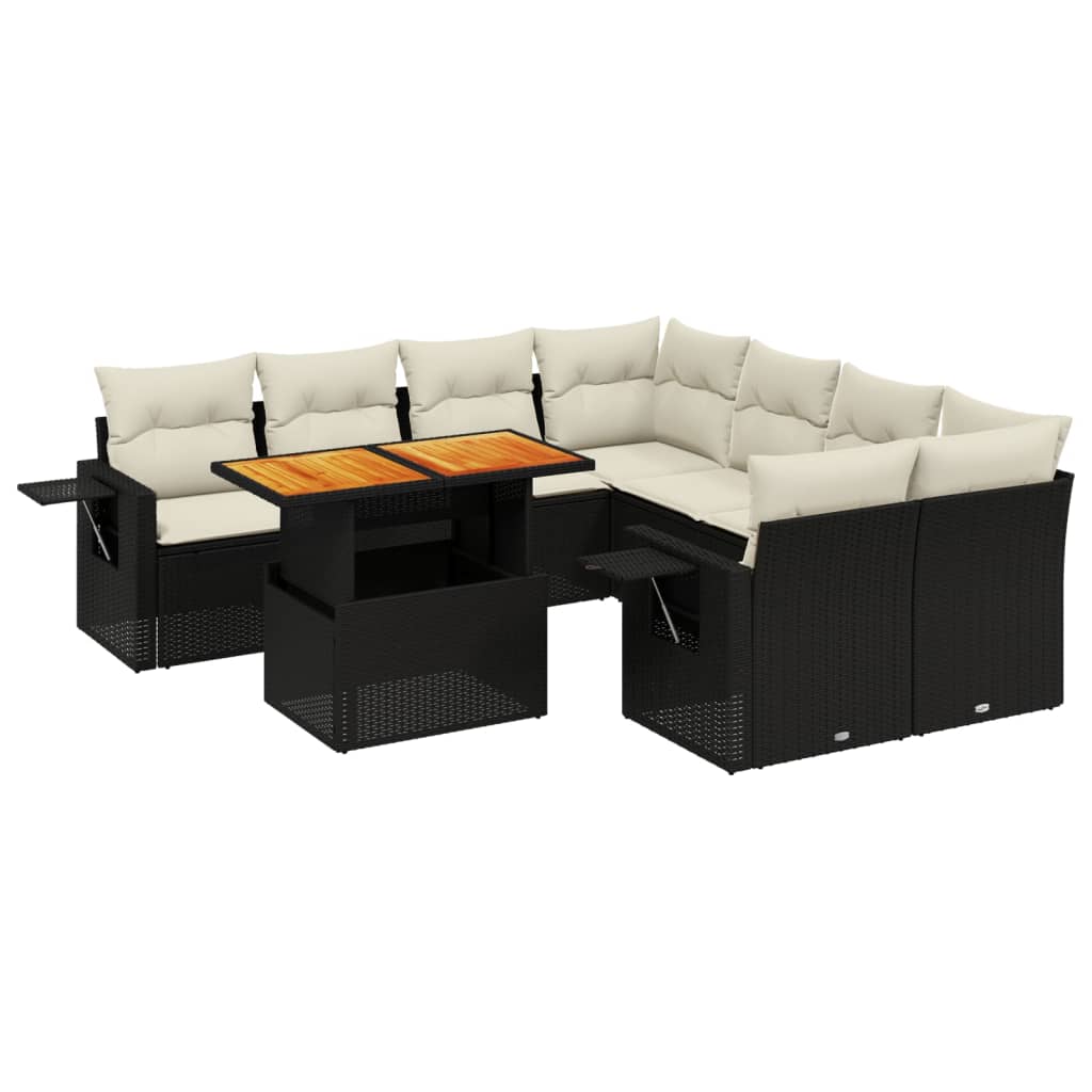 9-dijelni set vrtnih sofa s jastucima crni od poliratana