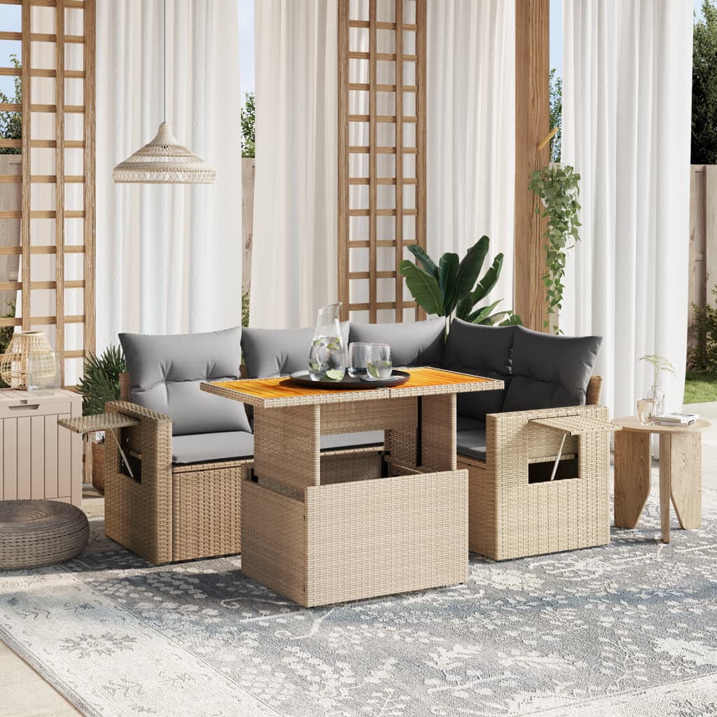 5-dijelni vrtni set sofa s jastucima bež od poliratana