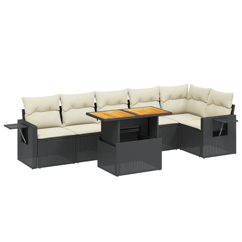 7-dijelni set vrtnih sofa od poliratana s jastucima crni