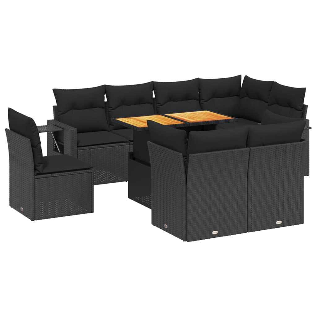 9-dijelni set vrtnih sofa s jastucima crni od poliratana