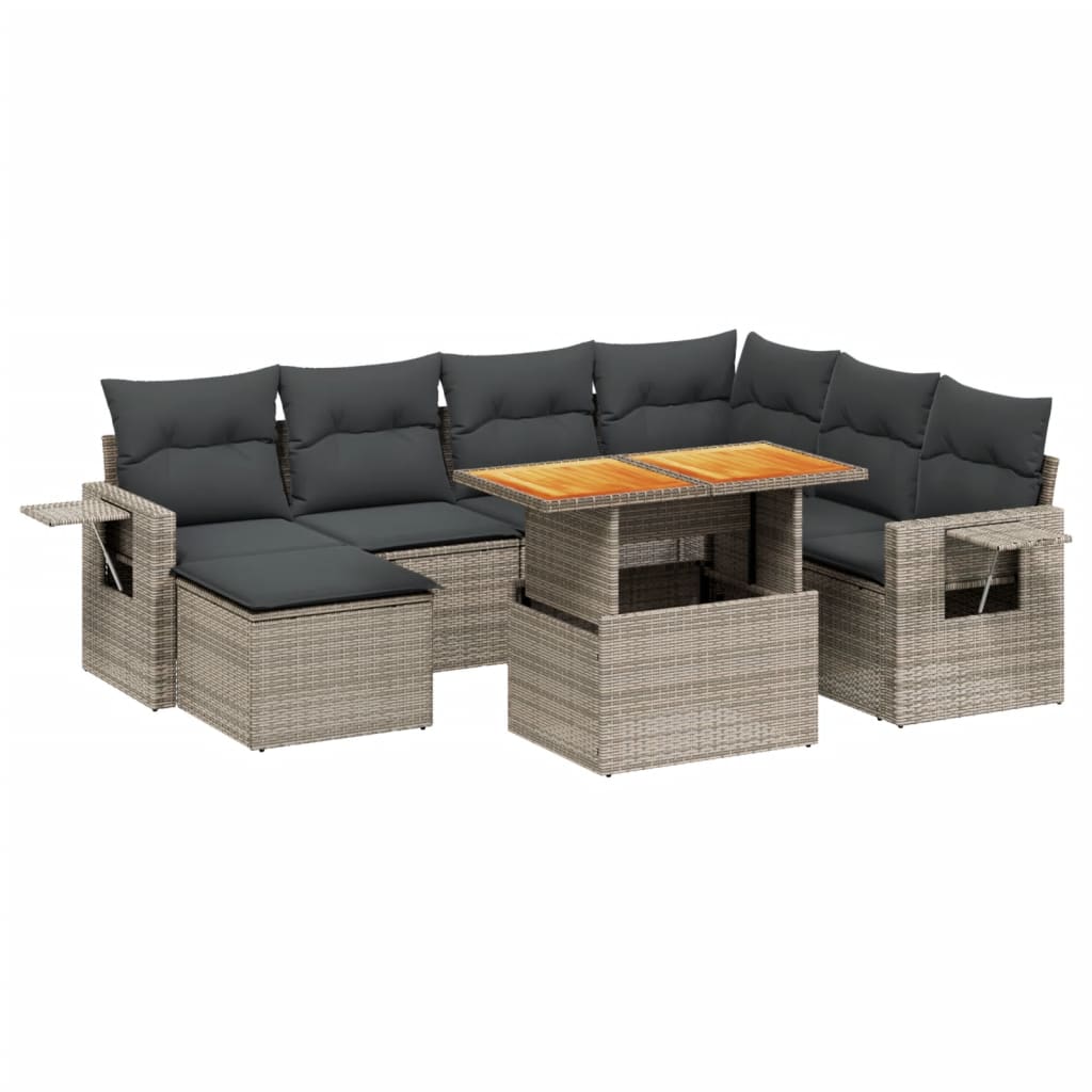 8-dijelni set vrtnih sofa od poliratana s jastucima sivi